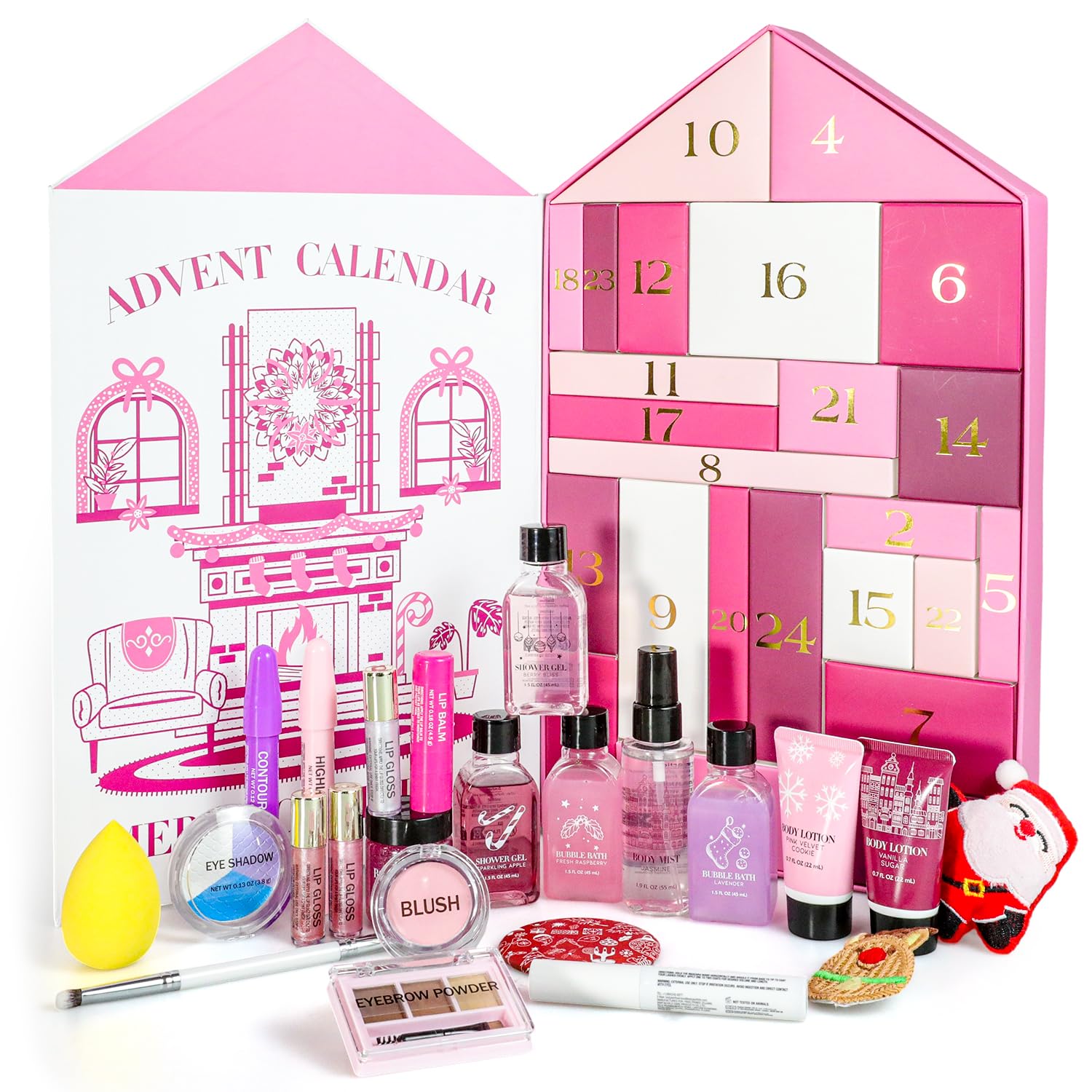 Makeup Advent Calendar 2025 Christmas Gifts, Beauty Calendar 2025 for Women, Teen Girls, Skin Care Advent Calendar with Mascara, Blush, Lip balm, Shower Gel, 2025 Self Care Gifts for Women