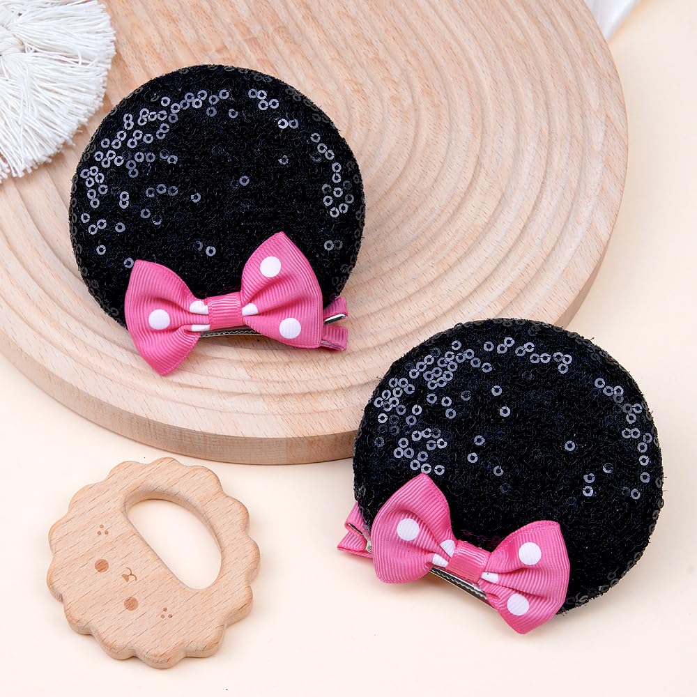 2 Pairs Pink Dot Mouse Ears Hair Clips Mouse Hair Barrettes for baby Girls image 2