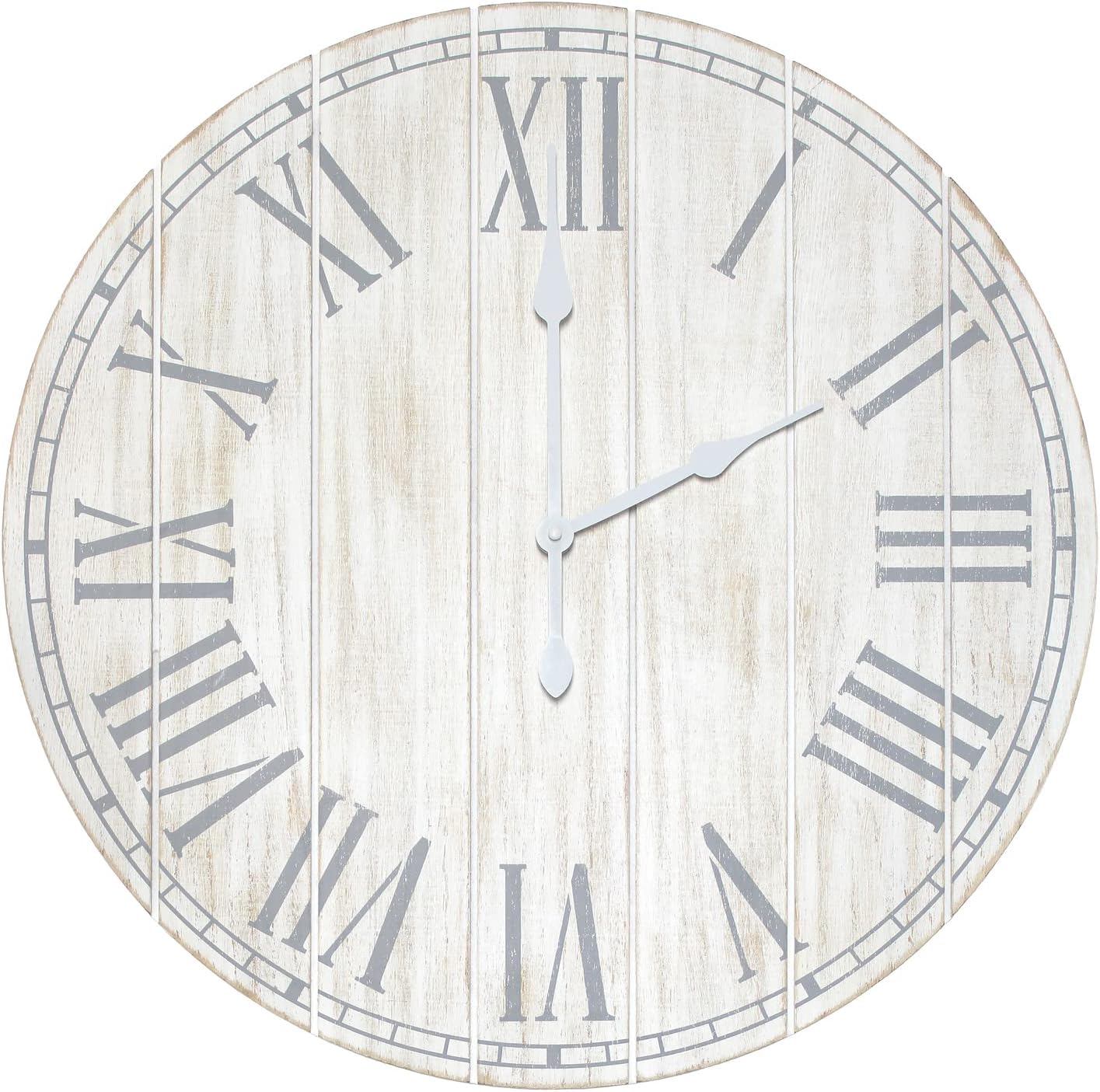 READ DESCRIPTION!   Elegant Designs HG2003-WWH Wood Plank 23" Large Coastal Rustic Wall Clock, White Wash