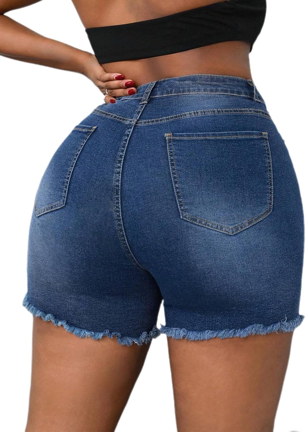 Plus Size Denim Shorts Women High Waisted Ripped Folded Hem Jean Shorts - Image 2