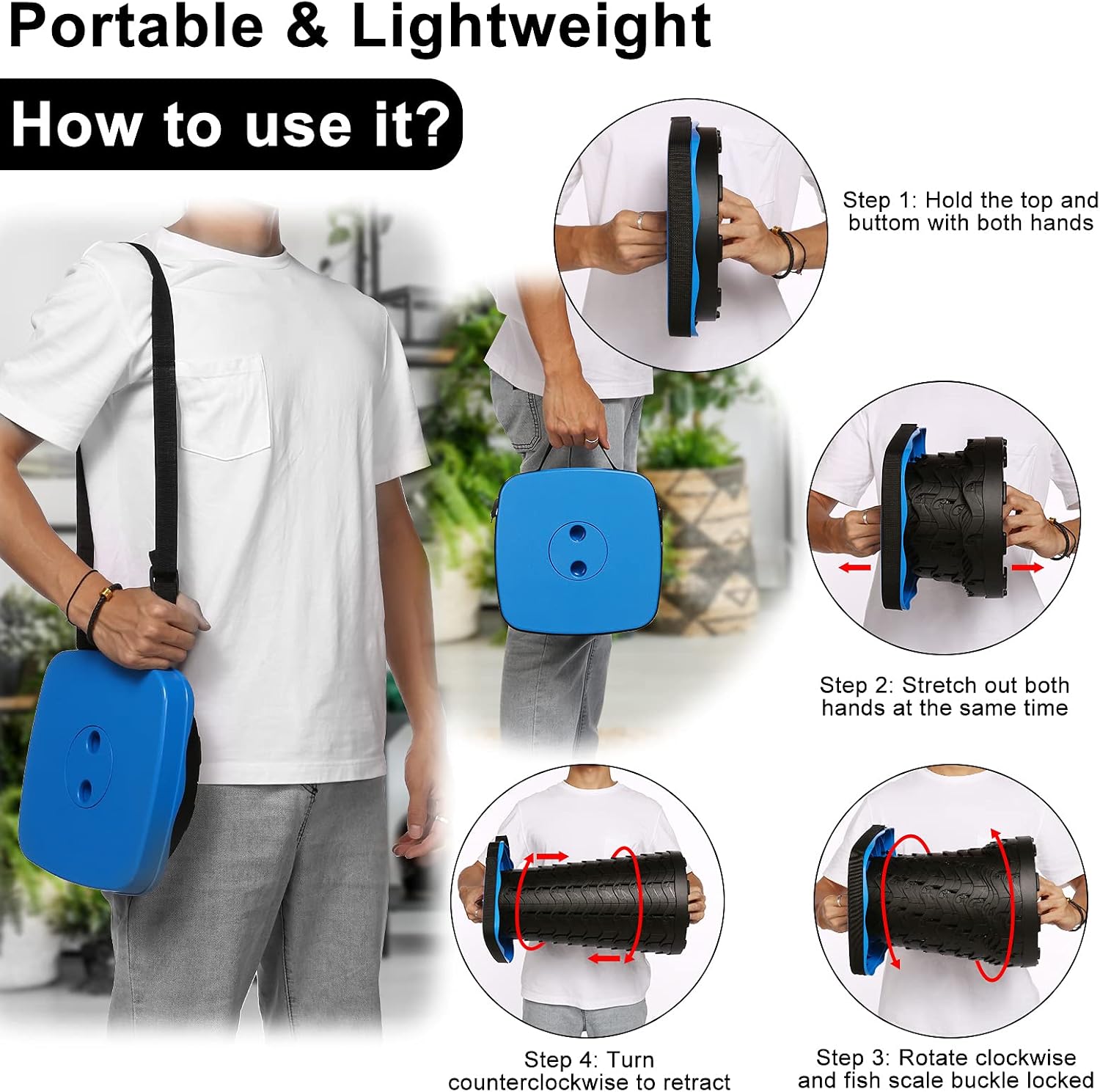 Miiuewuo Folding Portable Retractable Stool, Foldable Collapsible Telescopic Seat with 10” X 10” Cushion, Small and Lightweight Expandable Stool for Fishing Camping Outdoor Travel Garden, Load 500lbs