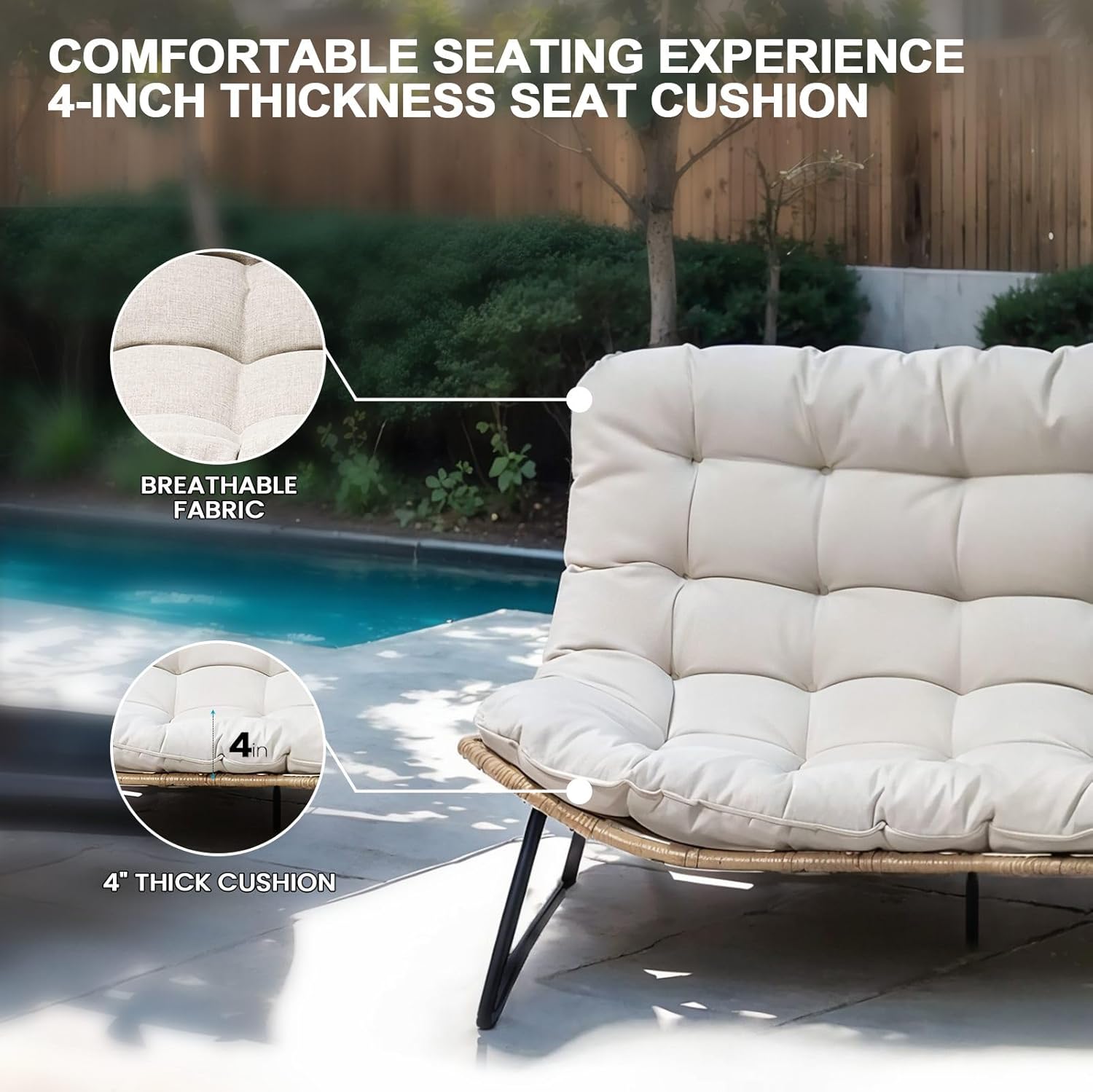 Crestlive Products Outdoor Loveseat 3 Pieces, 2 Seater &1 Seater Outdoor Sofa Set,All-Weather Boho Rattan Patio Furniture with Soft Cushion for Balcony, Poolside, Backyard (Beige Without Table)