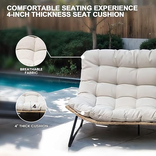 Miniatura 5 de Crestlive Products Sofá biplaza para exteriores, 2 piezas, juego de conversación para patio, muebles de ratán bohemio para todo tipo de clima con