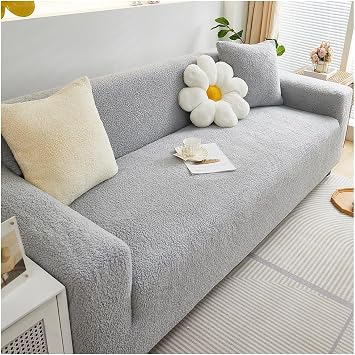 Stretch Sofa Covers 1 2 3 4 Seater, Soft Thick Plush Sofa Cushion Covers, Washable Non-Slip Sofa Slipcovers with Elastic Strap, Furniture Protector for Kids, Pets (Gray, 2 Seater) | Sofa Cushion Covers, Washable Non-Slip Sofa Slipcovers with Elastic Strap, Furniture Protector for Kids, Pets
