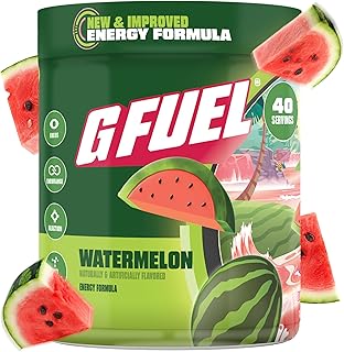 G Fuel Watermelon Energy Drink Powder, Pre Workout Caffeine Mix for Gaming, Sugar Free Focus Amino, Vitamin + Antioxidants, 9.9oz (Watermelon, 40 Servings)