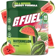 G Fuel Watermelon Energy Drink Powder, Pre Workout Caffeine Mix for Gaming, Sugar Free Focus Amino, Vitamin + Antioxidants, 9.9oz (Watermelon, 40 Servings)