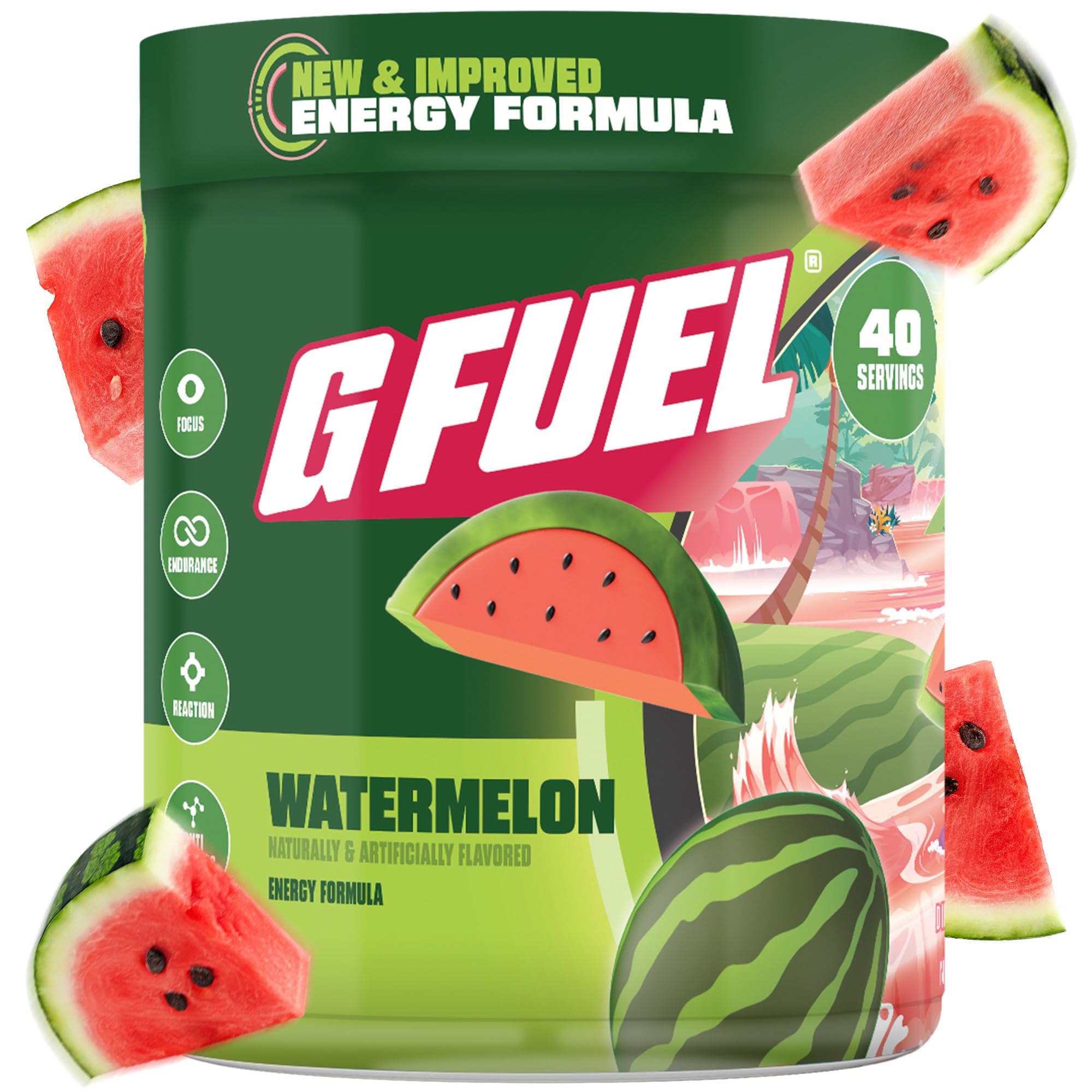G Fuel Watermelon Energy Drink Powder, Pre Workout Caffeine Mix for Gaming, Sugar Free Focus Amino, Vitamin + Antioxidants, 9.9oz (Watermelon, 40 Servings)