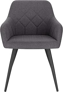 Lestarain Sedia Poltroncina Comfort per Soggiorno Sedia da Cucina in Tessuto di Lino Poltrona Imbotitta per Camera da Letto Sala Attesa 1 PCS Grigio Scuro LCNI90003-1