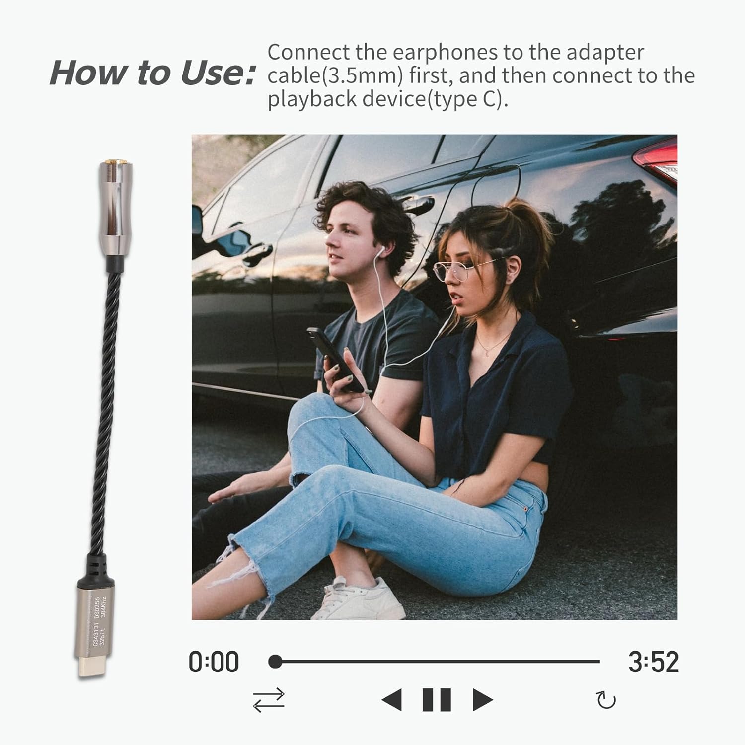 Cuifati Type C to 3.5mm Headphone Amplifier Adapter, High Performance Chip, Can Be Connected to Your for Android Phone Via USB‑c. Connect Your Pc, Laptop Directly or Via a USB Adapter(Black)