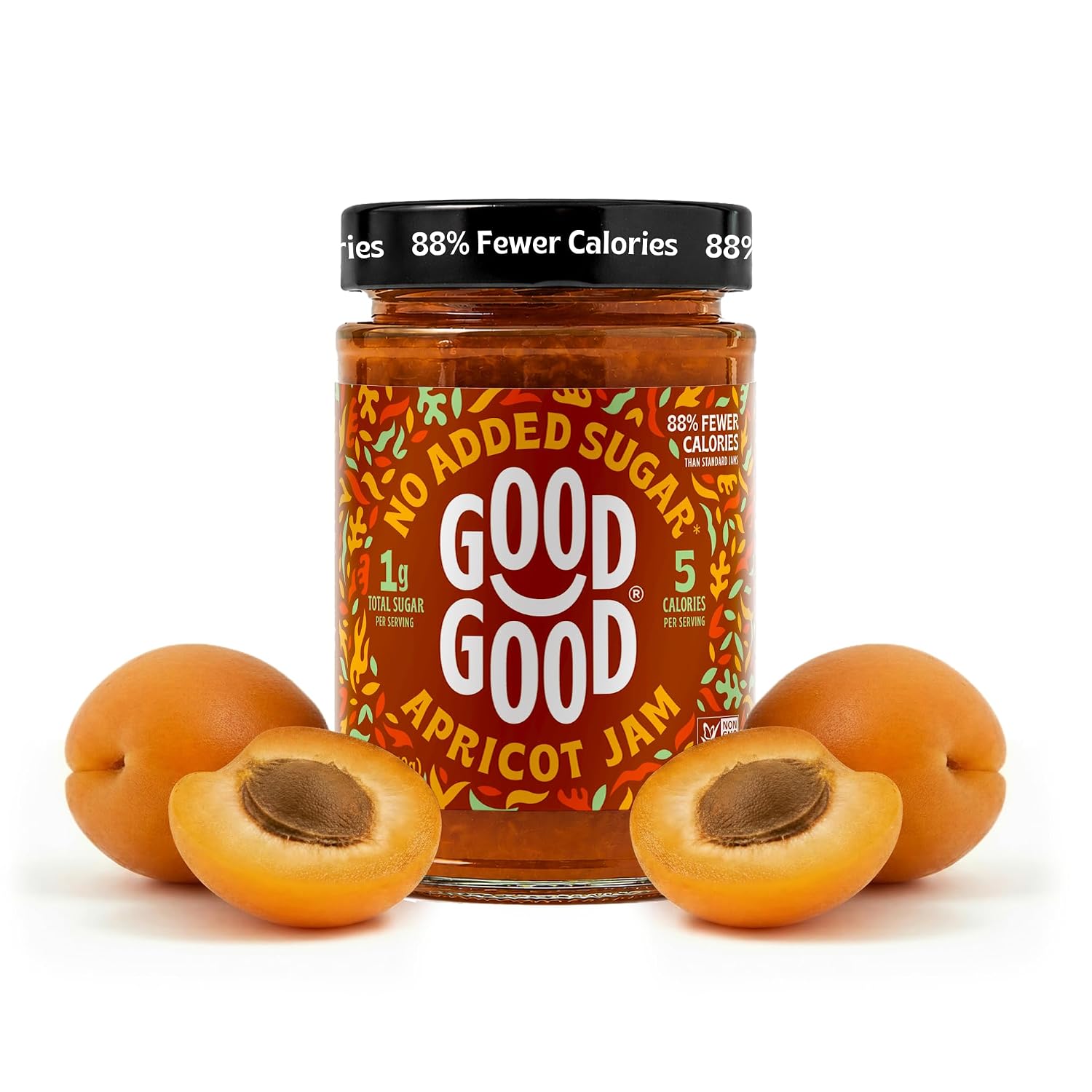 GOOD GOOD Apricot Jam - No Added Sugar - Low Calorie - Gluten Free and Vegan - Diabetic and Keto Friendly - 20oz / 575g (Pack of 1)