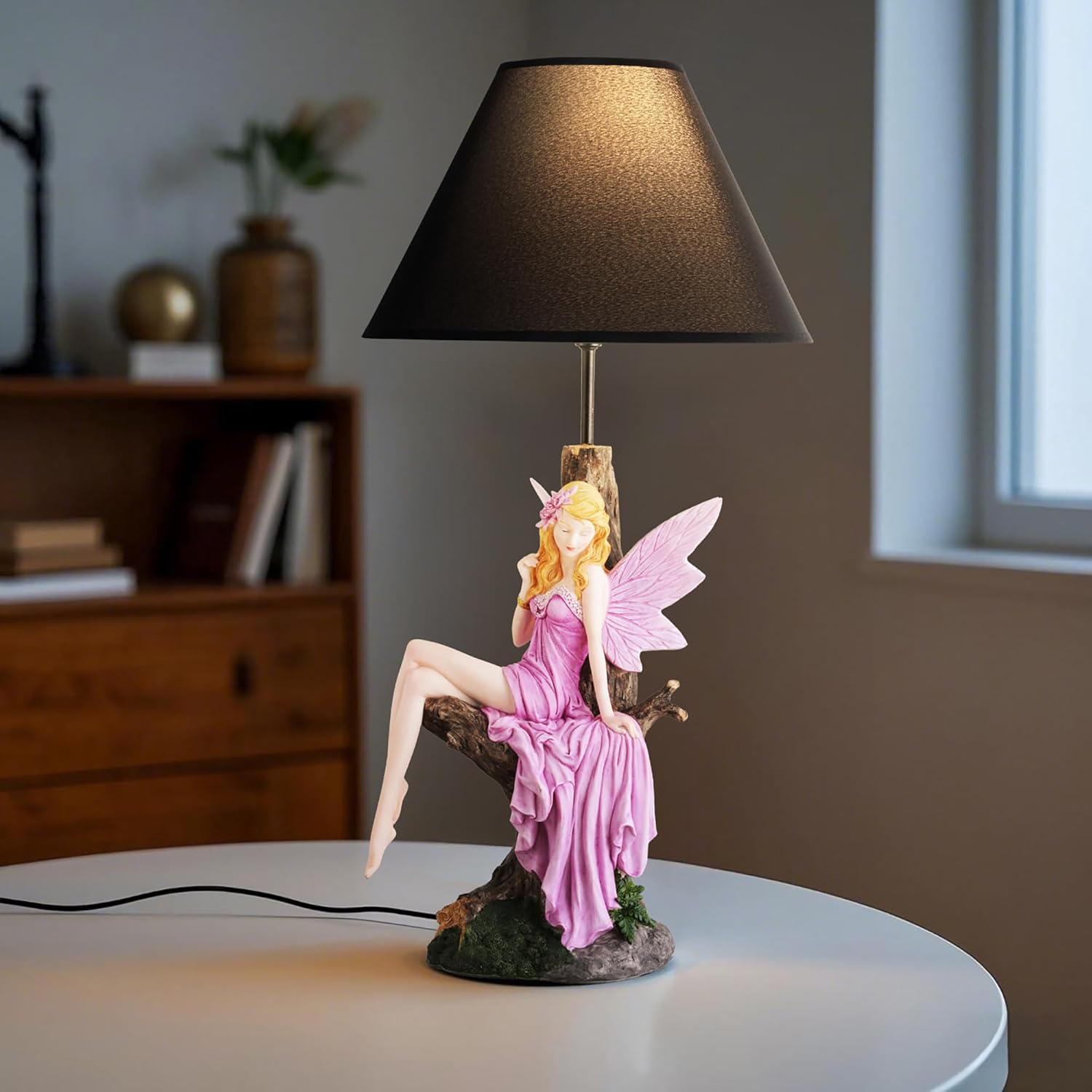 2 Pack 24.5" Fantasy Collectible Dragon Statue Table Lamp Set Wrap Around Cross with Fabric Light Shade for Gothic and Medieval Décor (2PC-71793-Purple/Blue)