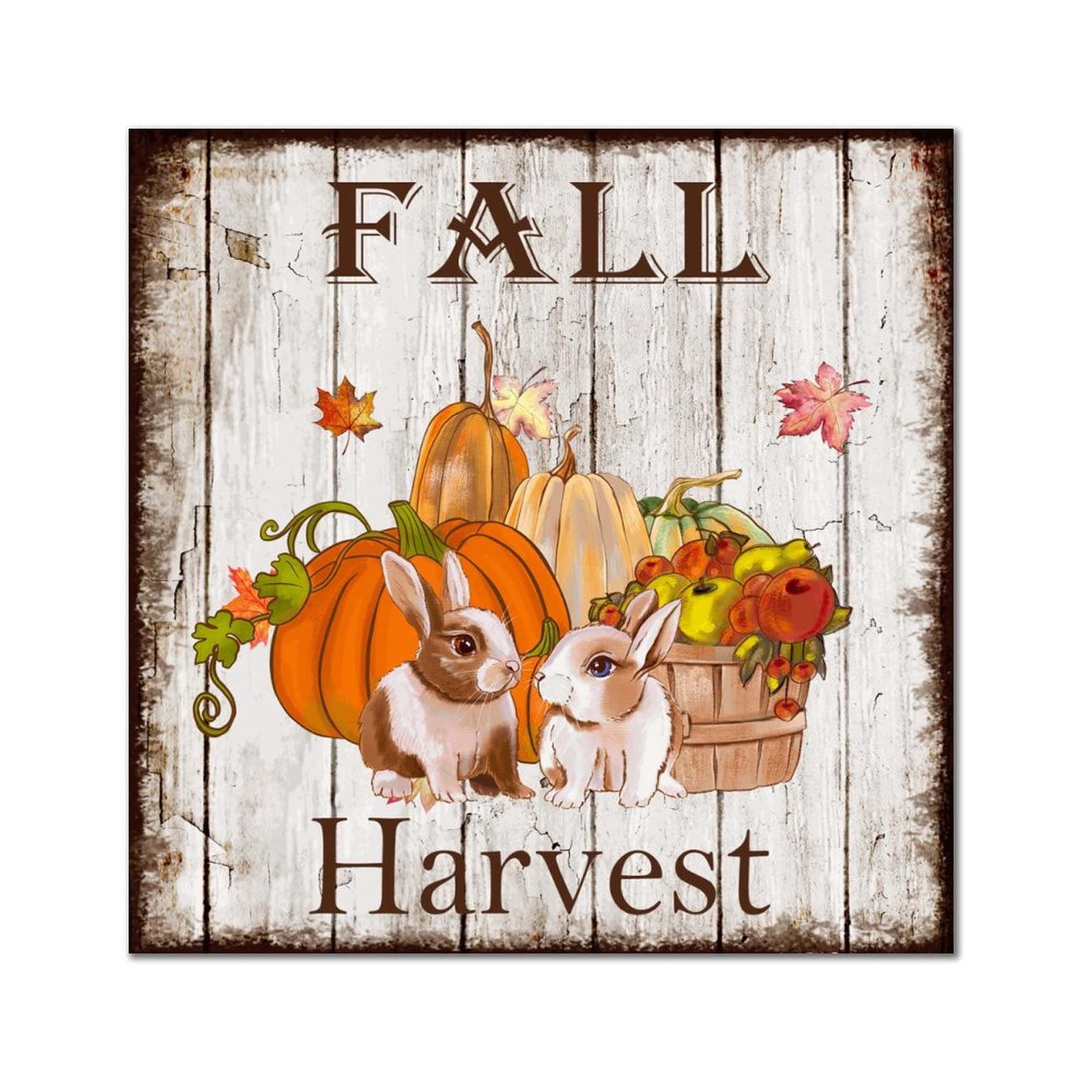 Plaque murale en bois lapin d'automne 30cm pour décoration de porte d'entrée