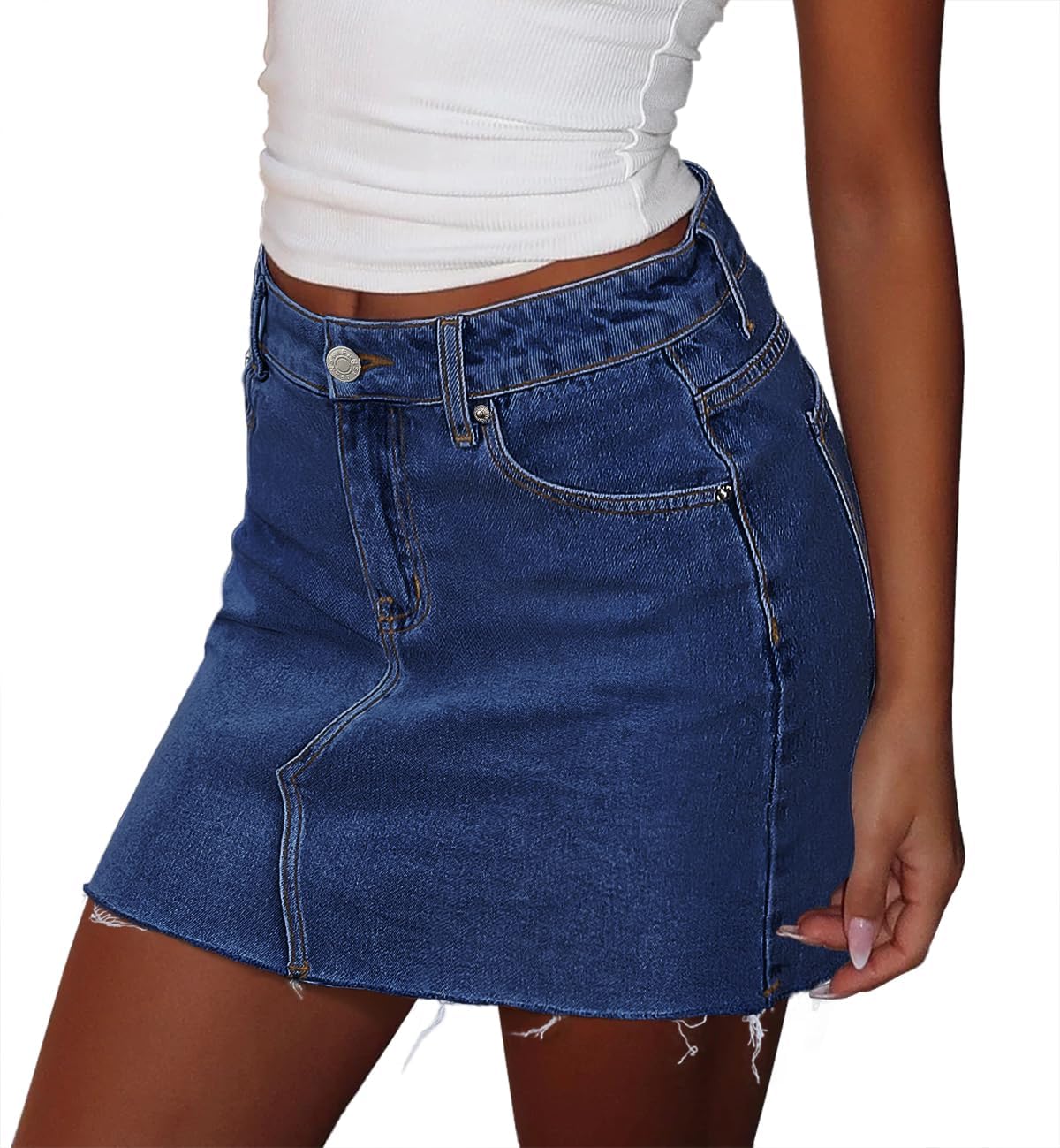 ZADORN Women's Denim Mini Skirts Stretchy High Waisted Casual Frayed Jean Skirt with Pockets - Image 2