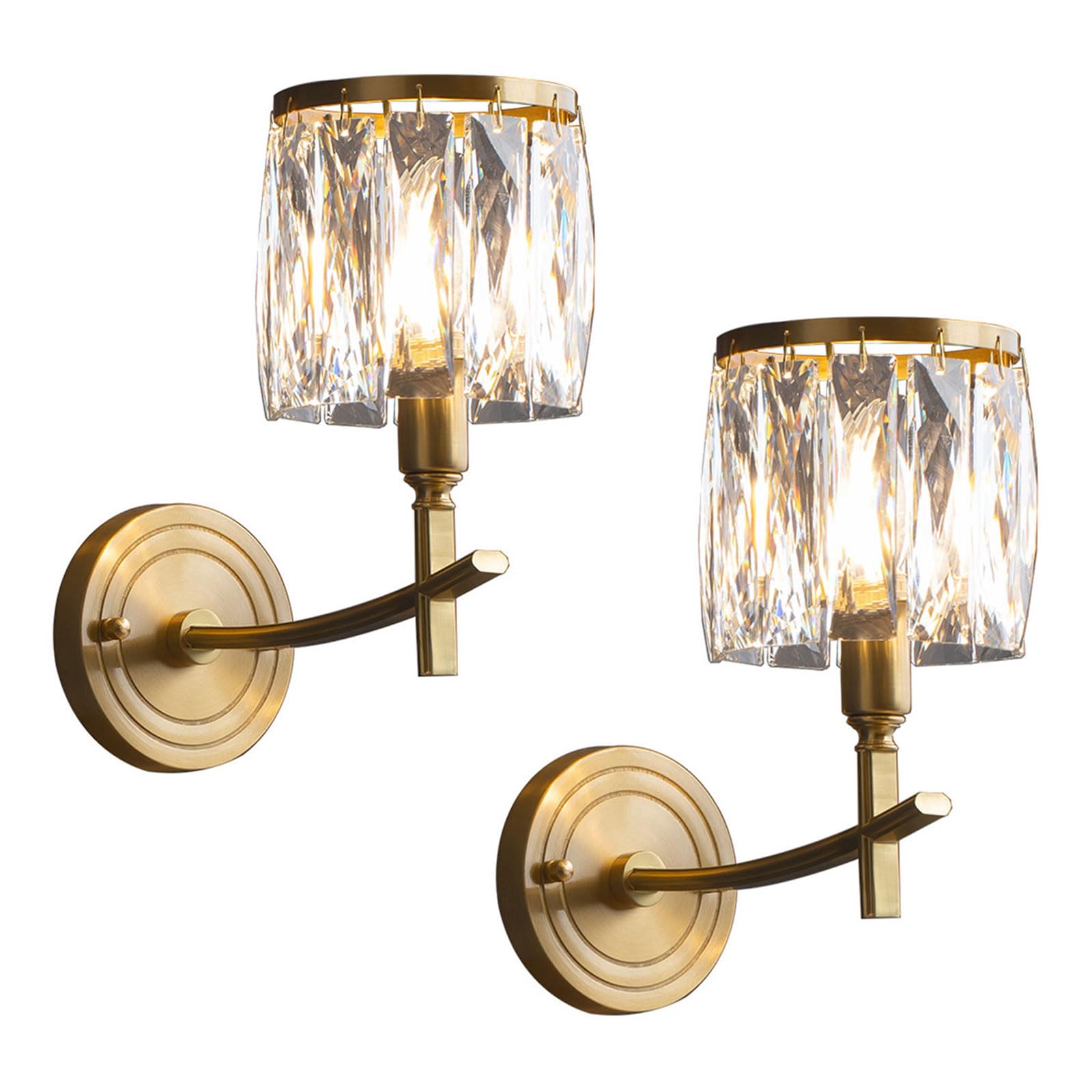 JYBNBBE Modern Wall Sconce Lights for Indoor Copper Crystal Post Country Bedside Reading Wall Lamp for Living Room Bedroom, 2 Pack