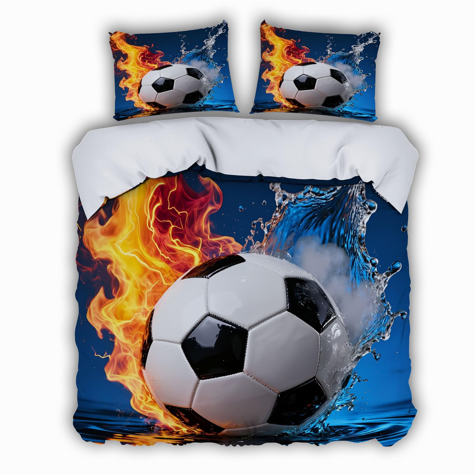 Parure de lit football 200x200 avec housse de couette 2 personnes fermeture éclair et taies 50x75