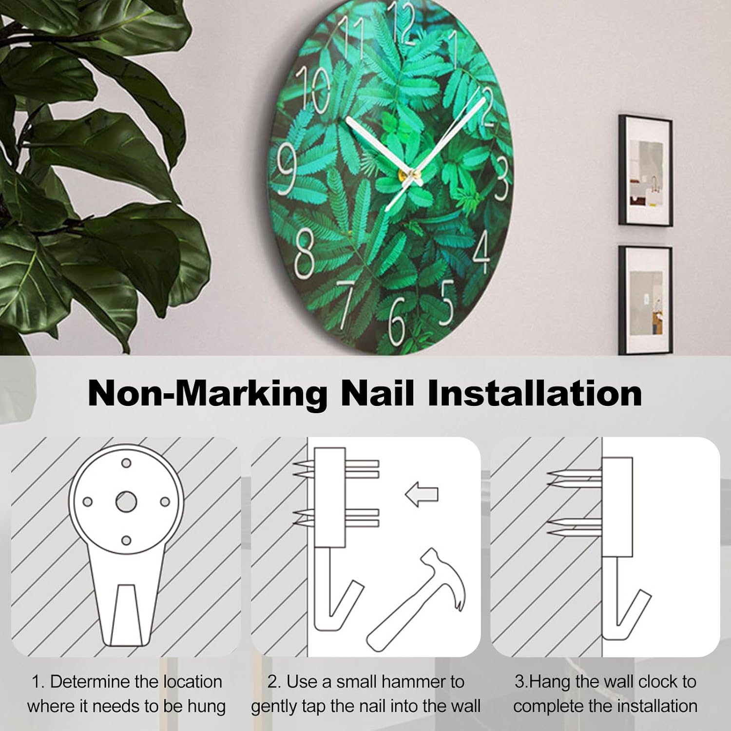 Ergocar Glass Wall Clock Silent Scanning Mechanical Round Glass Wall Clock, Suitable for Living Room, Kitchen, Office.