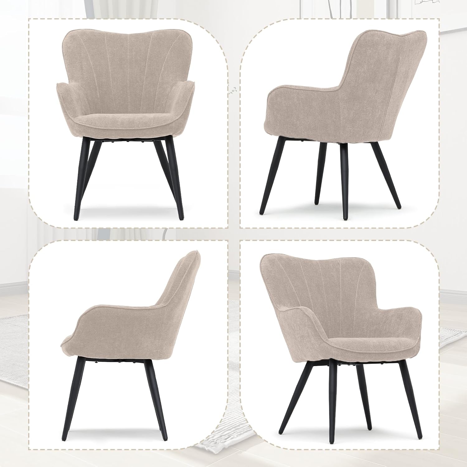 Athena Collection Wingback Accent Chair for Living Room, Upholstered Arm Reading Chair for Adults, Cozy Linen Fabric Armchair with Metal Legs for Bedroom, Makeup, Office, Beige