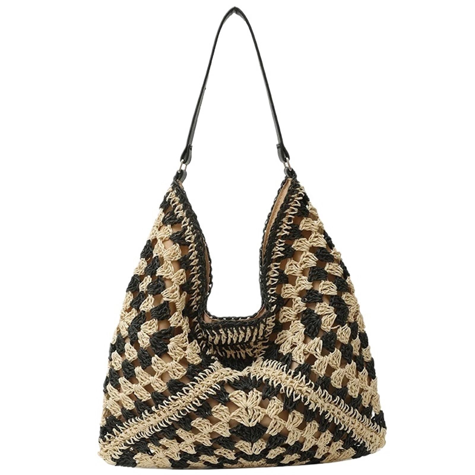 Jeffdad Borsa a tracolla da donna lavorata a maglia, grande all'uncinetto, per la spesa, estiva, in rete, per la spiaggia, per il lavoro, lo shopping, la scuola, cachi, 58 x 40 cm