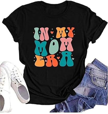 in My Mom Era Shirt Women Mama T Shirt Mom Life Tops Funny Letter Print Casual Short Sleeve Tee Tops