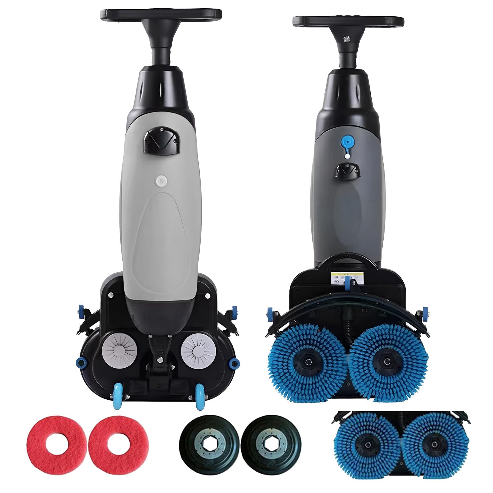 Floor Polisher Commercial, 17" Carpet Cleaning Machine, Floor Buffer Scrubber, 240rpm, Coverage 13000 Sqft/H, Industrial Floor Cleaning with 3gal Tank and 2brush Heads Gray