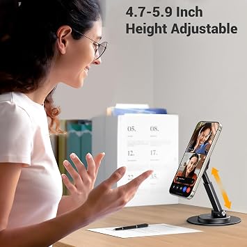UGREEN Magnetic Phone Stand for MagSafe, Height Adjustable iPhone Stand for Desk with 360 Rotation Compatible for iPhone 17 Air 16 Pro 15 Pro Max 14 Plus 13 12 and MagSafe Case, Black