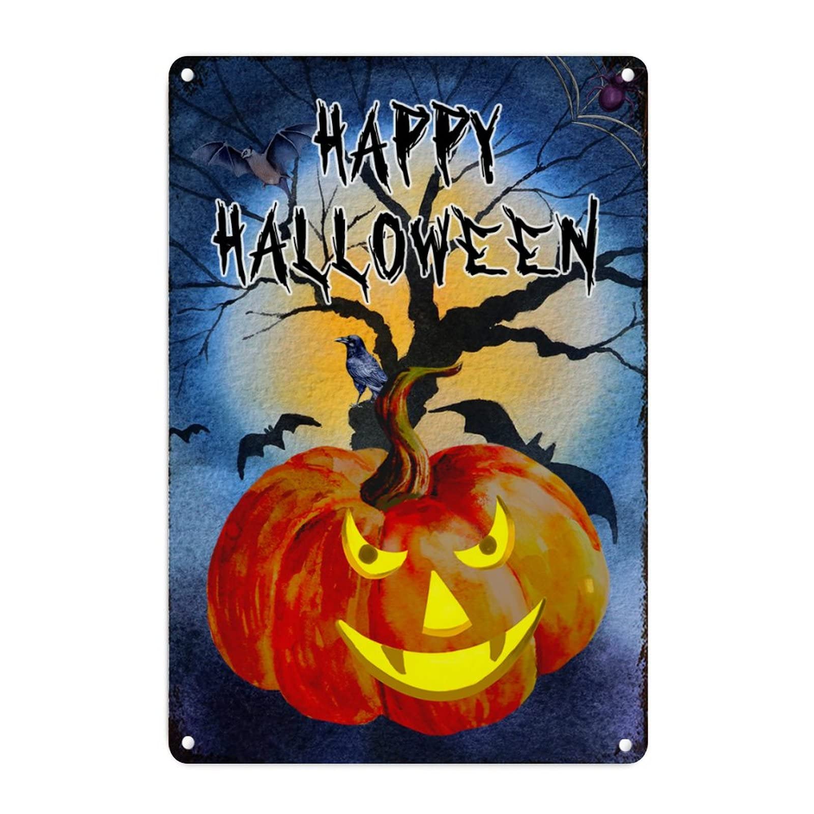 Plaque murale Halloween en métal avec citrouille et chauve-souris rétro