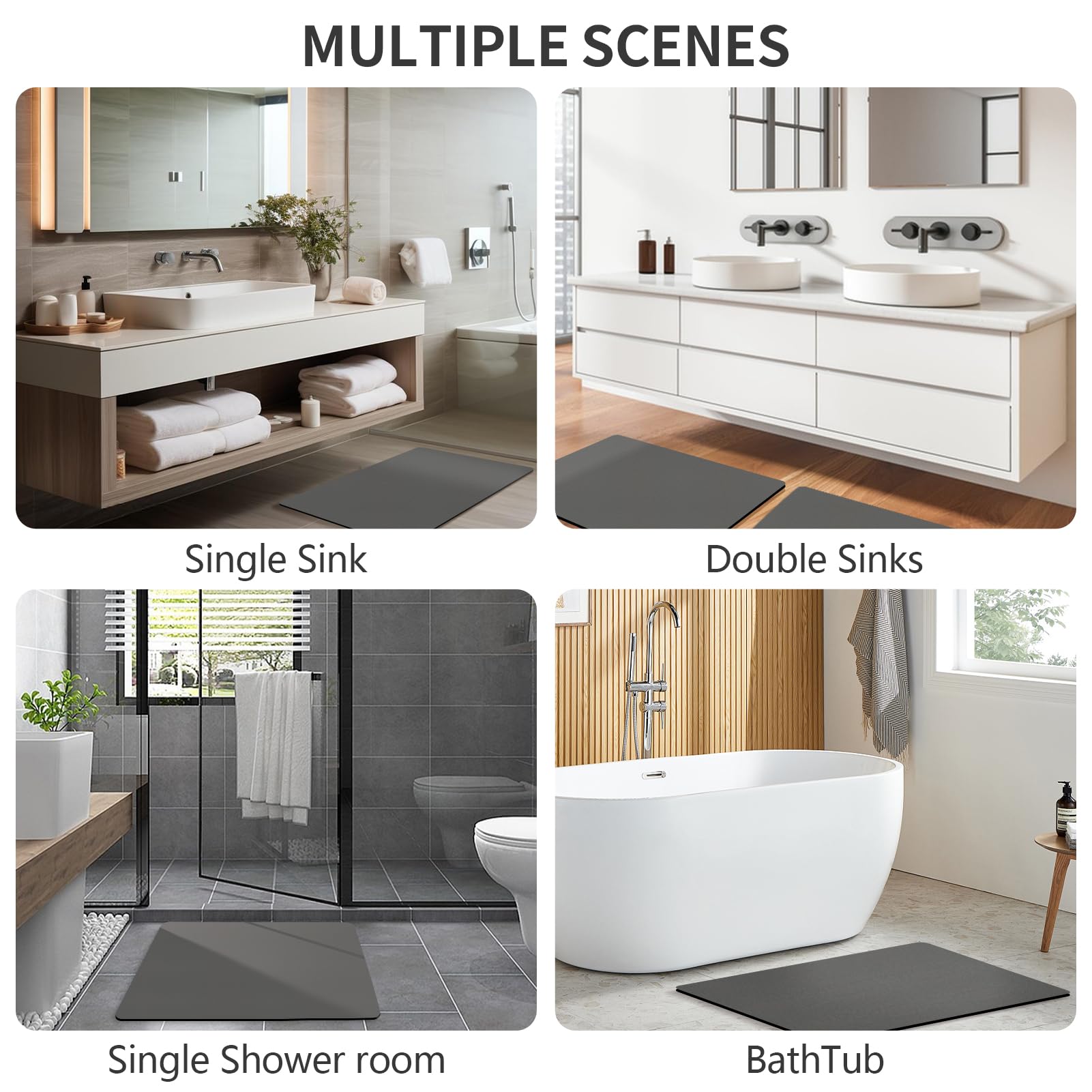LIMNUO Tappetino da bagno in diatomite,antimuffa ad asciugatura rapida Tappetino da bagno,antiscivolo,facile da pulire,tappetino da doccia in terra di diatomee (Grigio scuro, 43X80cm)
