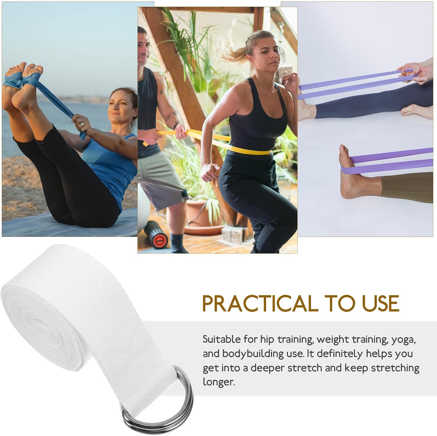 PRETYZOOM Reusable Yoga Strap and Exercise Band White Inelastic Stretching Strap for Beginners Multi-purpose Fitness Band Household Workout Accessory for Yoga and Pilates image 4