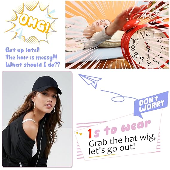 Baseball Hat Wig,Hat with Hair attached 24'' Adjustable Black Cap with Long Wavy Synthetic Hair Extensions for Women Girls(Ash Blonde Mix Bleach Blonde)