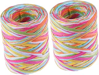 NUOBESTY 2 Piezas Cuerda Tejida Hecha a Mano Diy Papel De De Navidad Hilo De Rafia Envoltura De Papel Marrón Cinta De Color Papel Del Arte Cinta De Rafia Vistoso Enroscarse