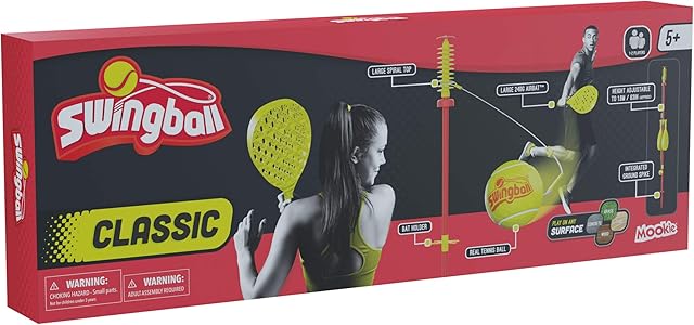 Swingball Classic Original | Red and Yellow | Outdoor Activities | Traditional Pole in the Ground Set | Real Tennis Ball and 2 Championship Bats | Suitable for Everyone 5 years+