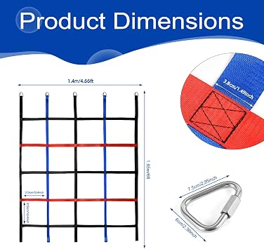 Climbing Cargo Net,Ninja Warrior Obstacle Course for Kids,Rope Net Ladder Monkey Bars for Rock Wall Jungle Gyms Playground Ribbon Training for Indoor and Outdoor Swing Set Tree House