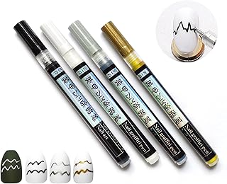 4 Colors Nail Art Pens Set, Water-Proof Quick-Drying Fine Tip Nail Polish Markers Pens for DIY Abstract Liner Dotting & Painting 3D Flower Pattern (Black+White+Golden+Silver)