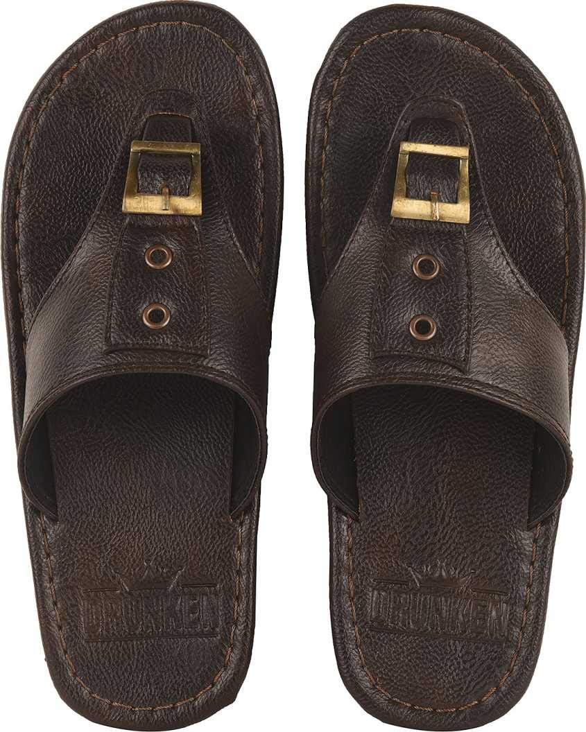 DRUNKEN Slippers For Mens Synthetic Leather Slides Flips Flops non slip Brown (B087F13XLD) Amazon Price History, Amazon Price Tracker