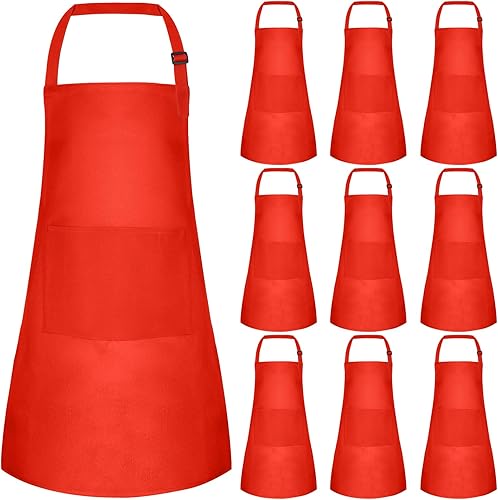 Miniatura 15 de Juego de 5 delantales para niños, delantal ajustable para niños con 2 bolsillos, delantal de chef para niños para pintar, cocinar, hornear, Negro