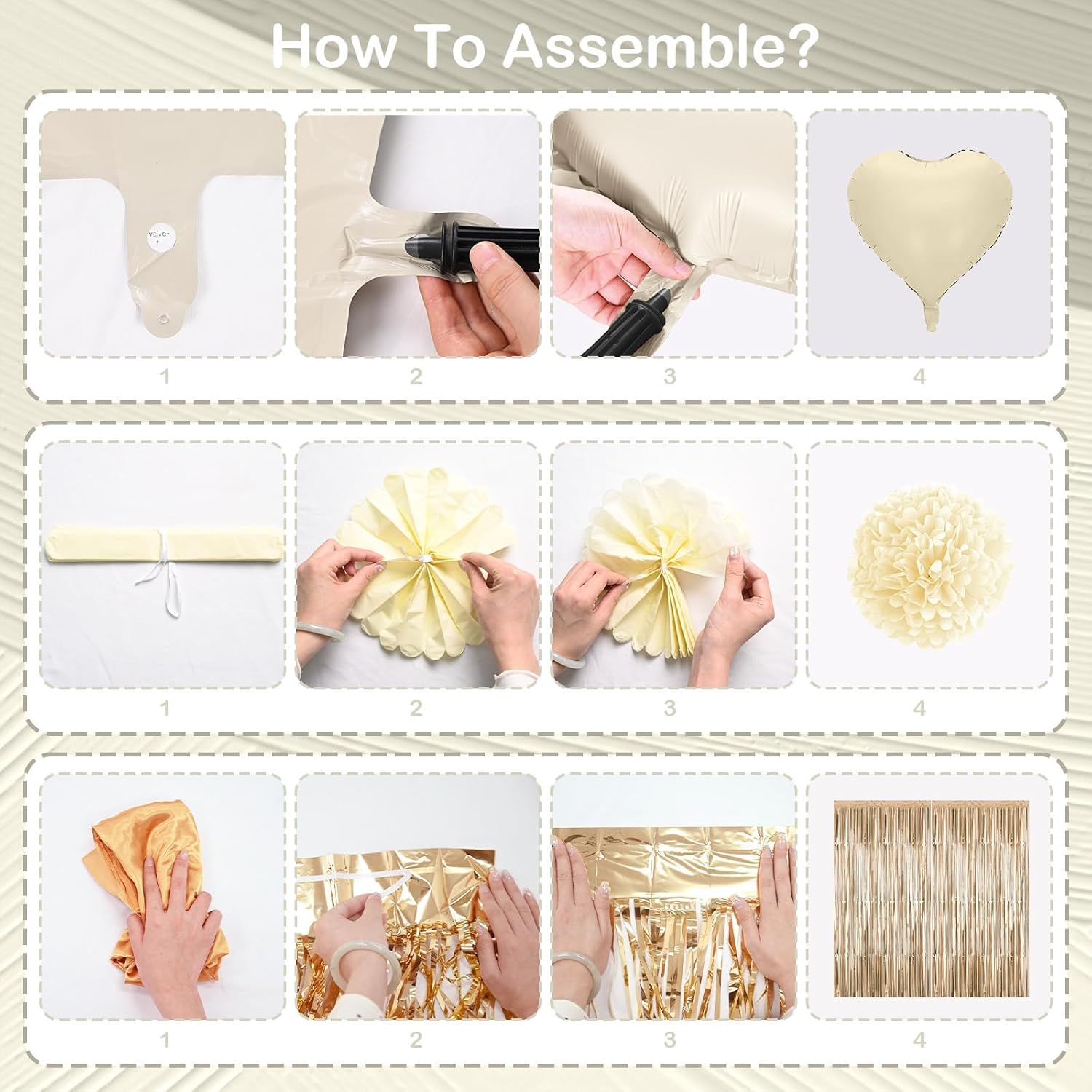 50th Beige Birthday Decorations for Women, Cream Foil Number 50 Neutral Heart Tan Star Balloons Boho White Gold Nude Balloons with Boho Happy Birthday Banner Fringe Curtain Paper Pom Poms Party Decor - Image 4