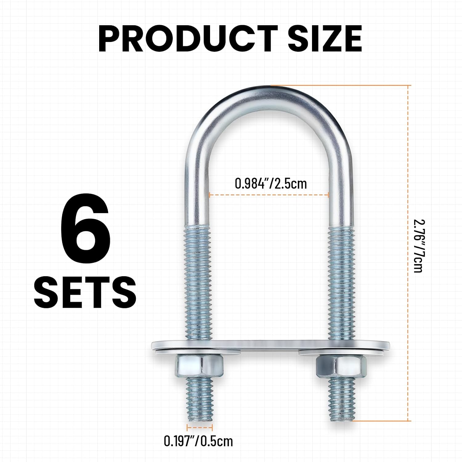 U Bolts 6PCS 0.98"(25mm) Inner Width 2.76"(70mm) Length Steel M6,with Nut,Washer,Plate