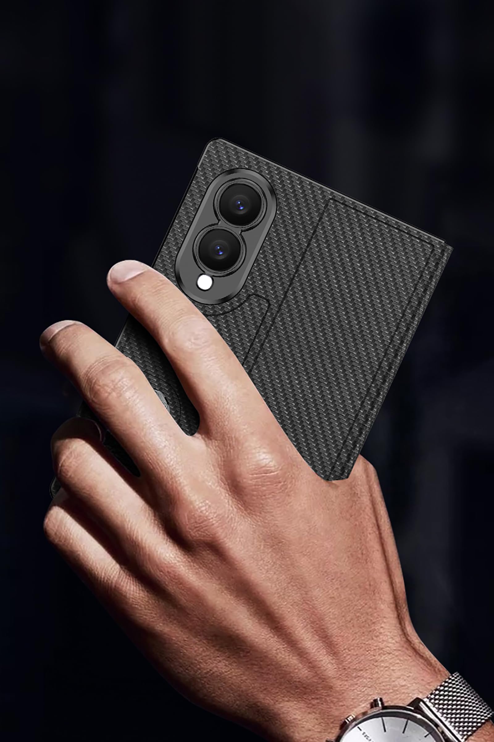 Etui z klapką do Samsung Galaxy Z Fold8 5G Smukłe skórzane etui na telefon, srebrne