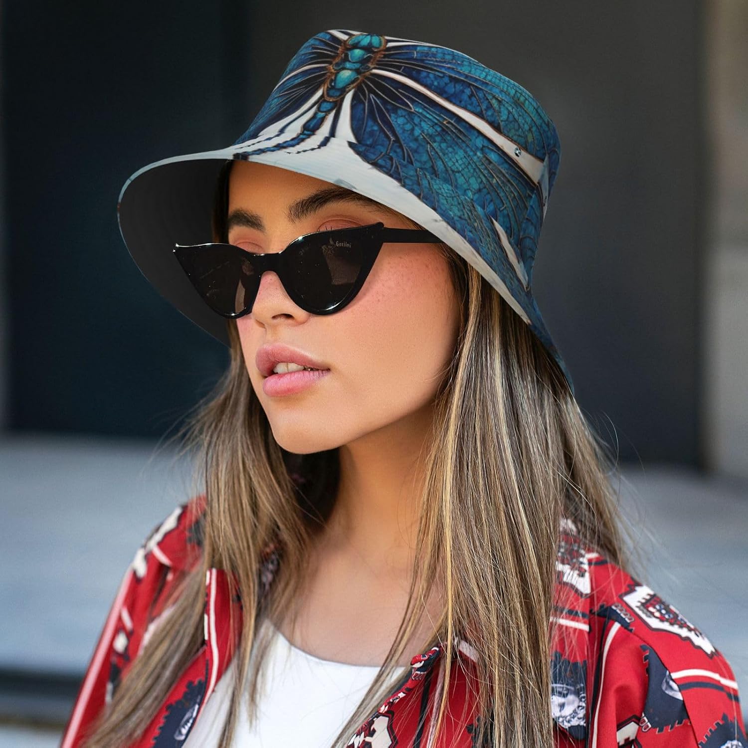 Art Blue Dragonfly Print Sun Hat Outdoor Fisherman Cap Summer Bucket Hat Beach for Men Women