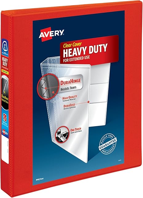 AVERY Heavy Duty View 3 Ring Binder, 1" One Touch EZD Ring, Holds 8.5" x 11" Paper, 1 Red Binder (79170)
