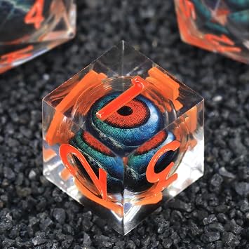 FONVGOGO Liquid Core DND Dice, Moving Eye Dice Set DND Sharp Edge Resin Dungeons and Dragons Dice Polyhedral Die Role Playing RPG D and D DiceE-Orange