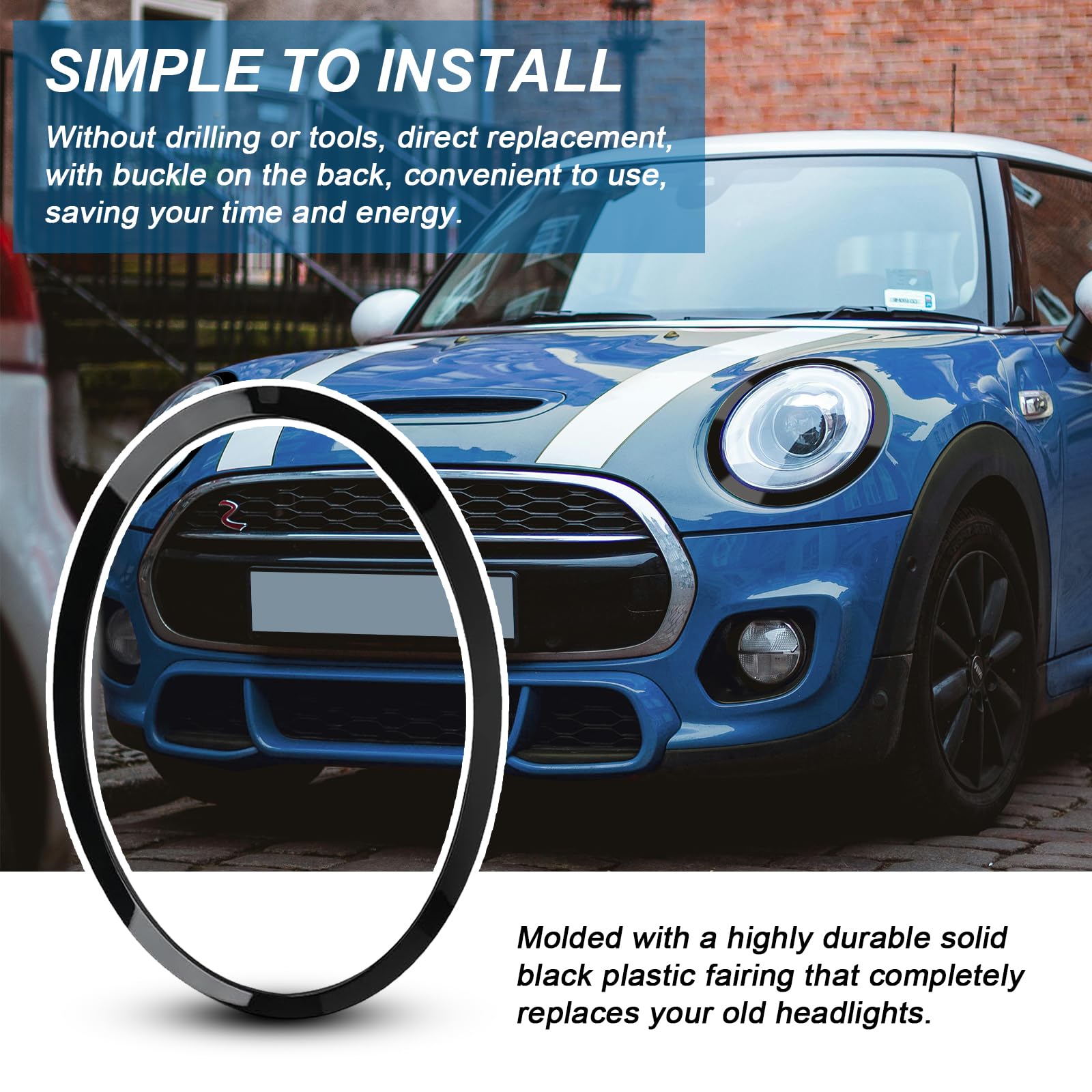 JAOGAUS Anello Fanale Compatibile con BMW MINI COOPER R55 R56 R57 R58 R59 2007-2015, Fanali Anteriori Sinistro e Destro, Nero