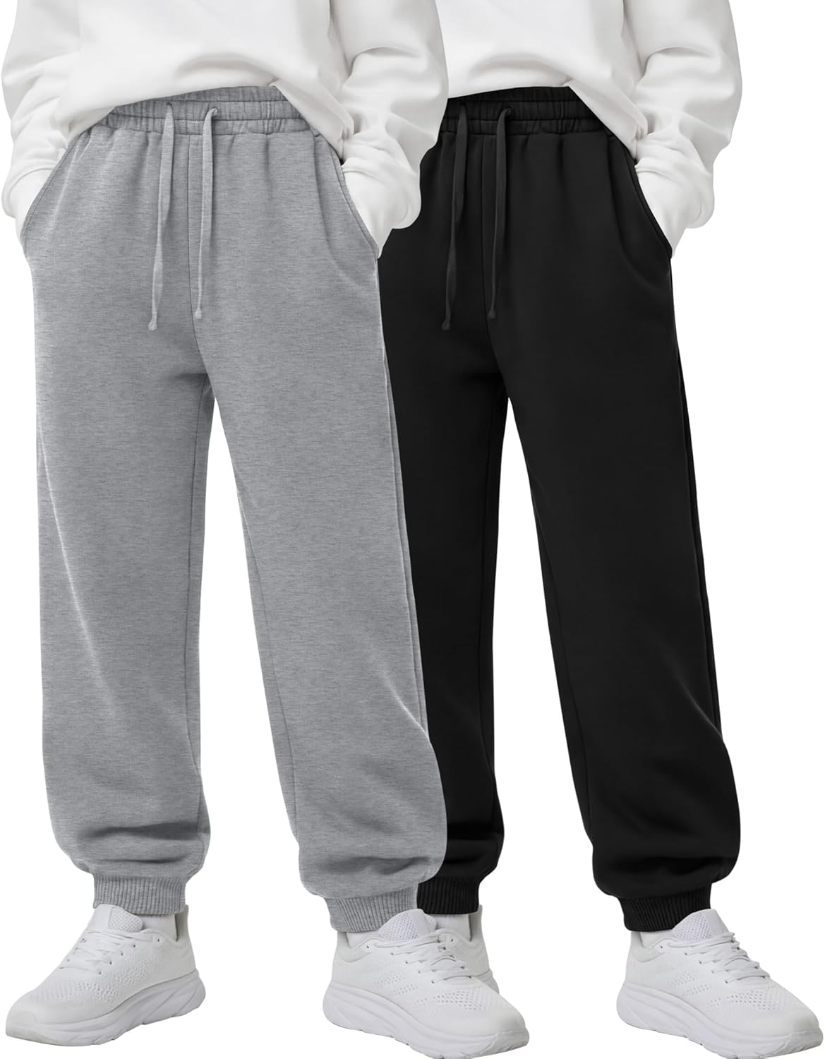 2 Pack Boys' Joggers Sweatpants with Elastic Drawstring, A Back Pockets Athletic Pants for Kids 5T-14 Years