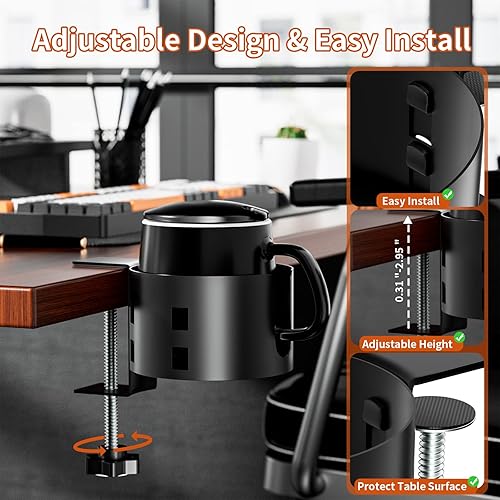 Miniatura 10 de OOKUU - Soporte para tazas de escritorio más profundo, antiderrames para escritorio o mesa, resistente y duradero, fácil de instalar, suficiente