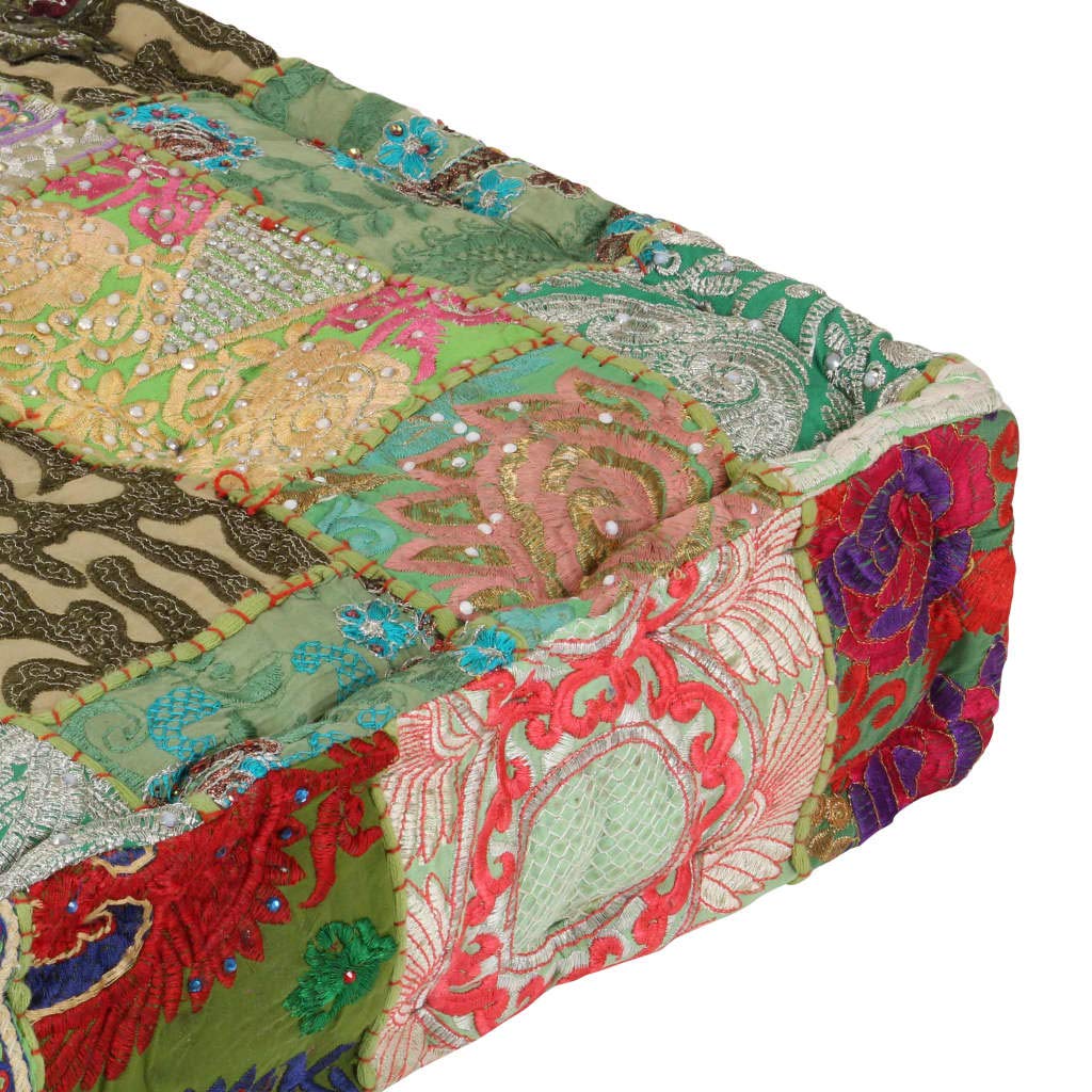vidaXL Pouf Flickwerk Quadrat Baumwolle Handgefertigt 50×50×12 cm Grün