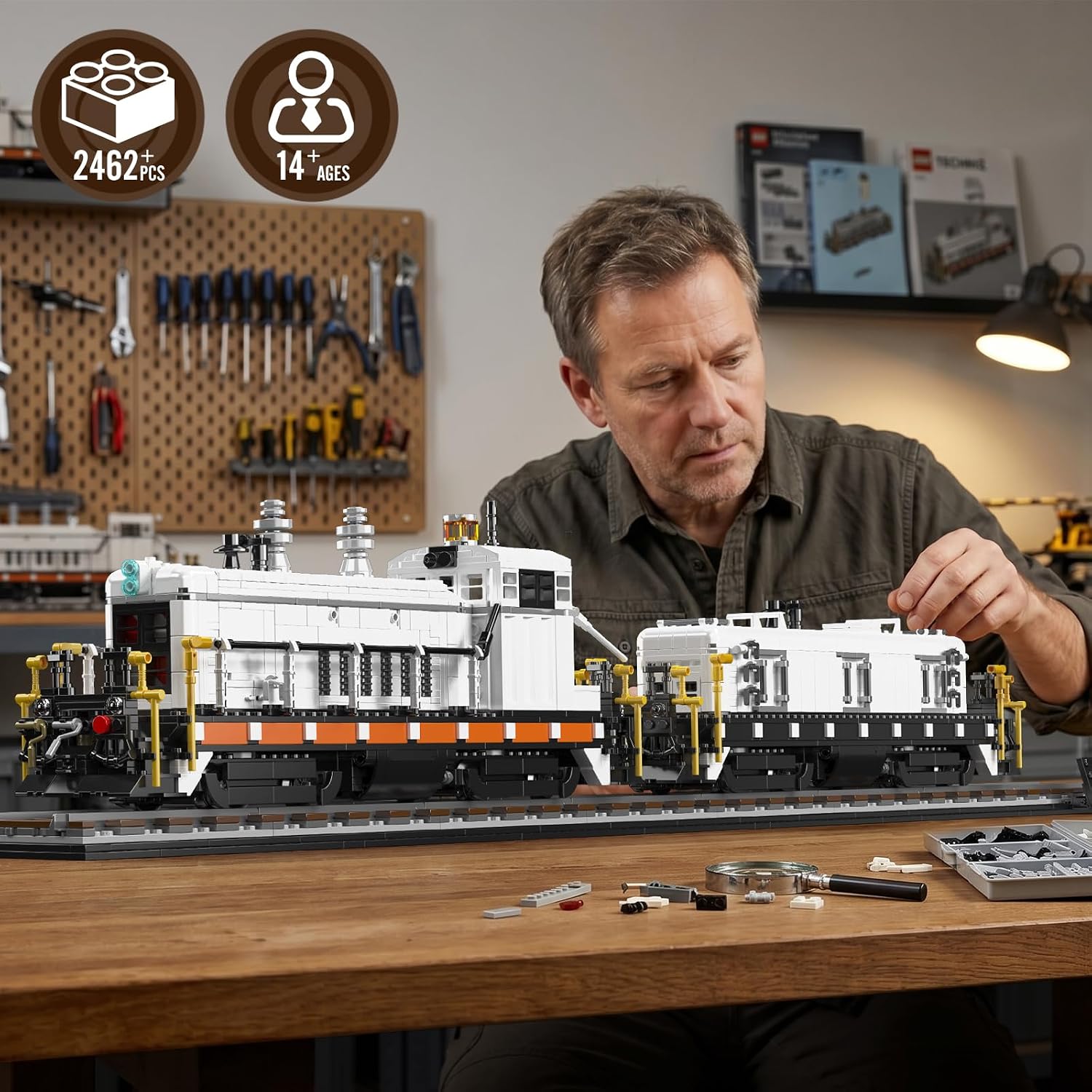 Mould King 12051 Diesel Train Building Set, Locomotive Train Model Set with Rails, Collectible Train Toys Ideal for Railway Lovers, Static 2462 pcs