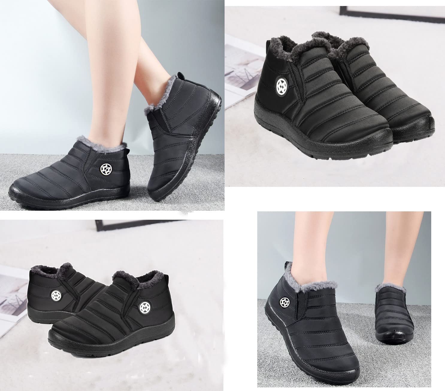 Damskie buty zimowe ciepłe buty śniegowe buty futrzane podszewka, czarny różowy brąz, EU35-44