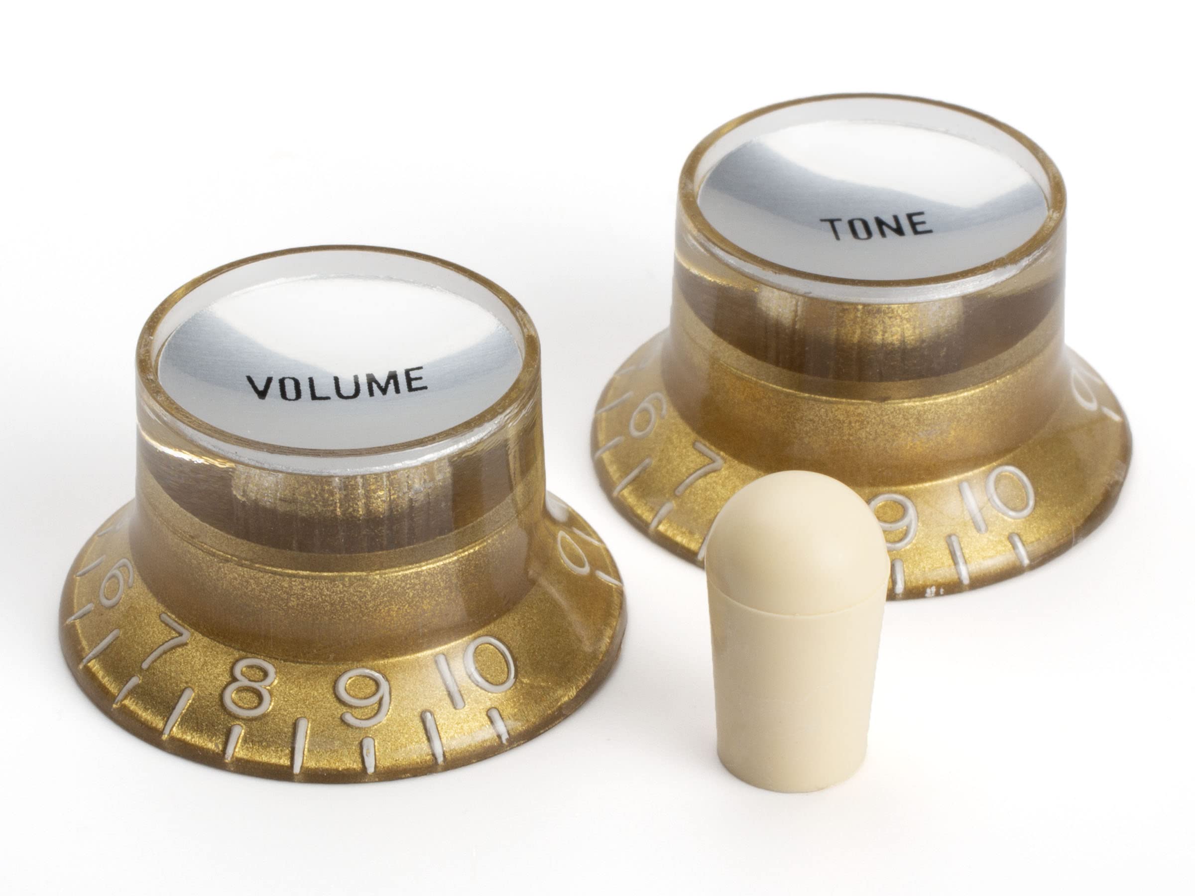 ToneShaper Gold Reflector Knob Set + Cream Switch Tip, fits PRS® SE® Wiring Kit