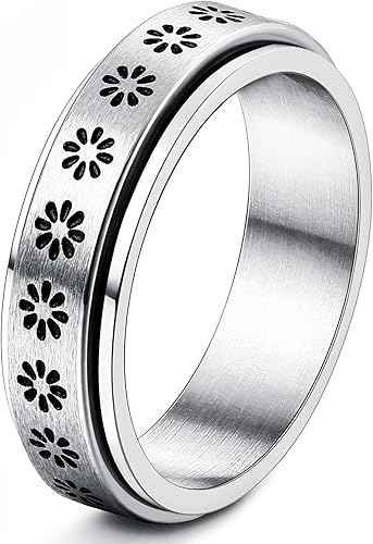 FIBO STEEL Anillo giratorio de acero inoxidable para mujeres y hombres, anillos de banda para la ansiedad, luna y estrella, flores, juego de anillos