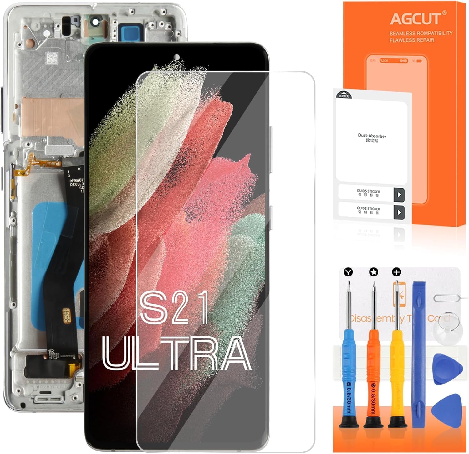 INCELL for Samsung Galaxy S21 Ultra Screen Replacement for S21 Ultra LCD Display G998B SM-G998U LCD Digitizer Touch Screen Assembly with Silver Frame(No Fingerprint)